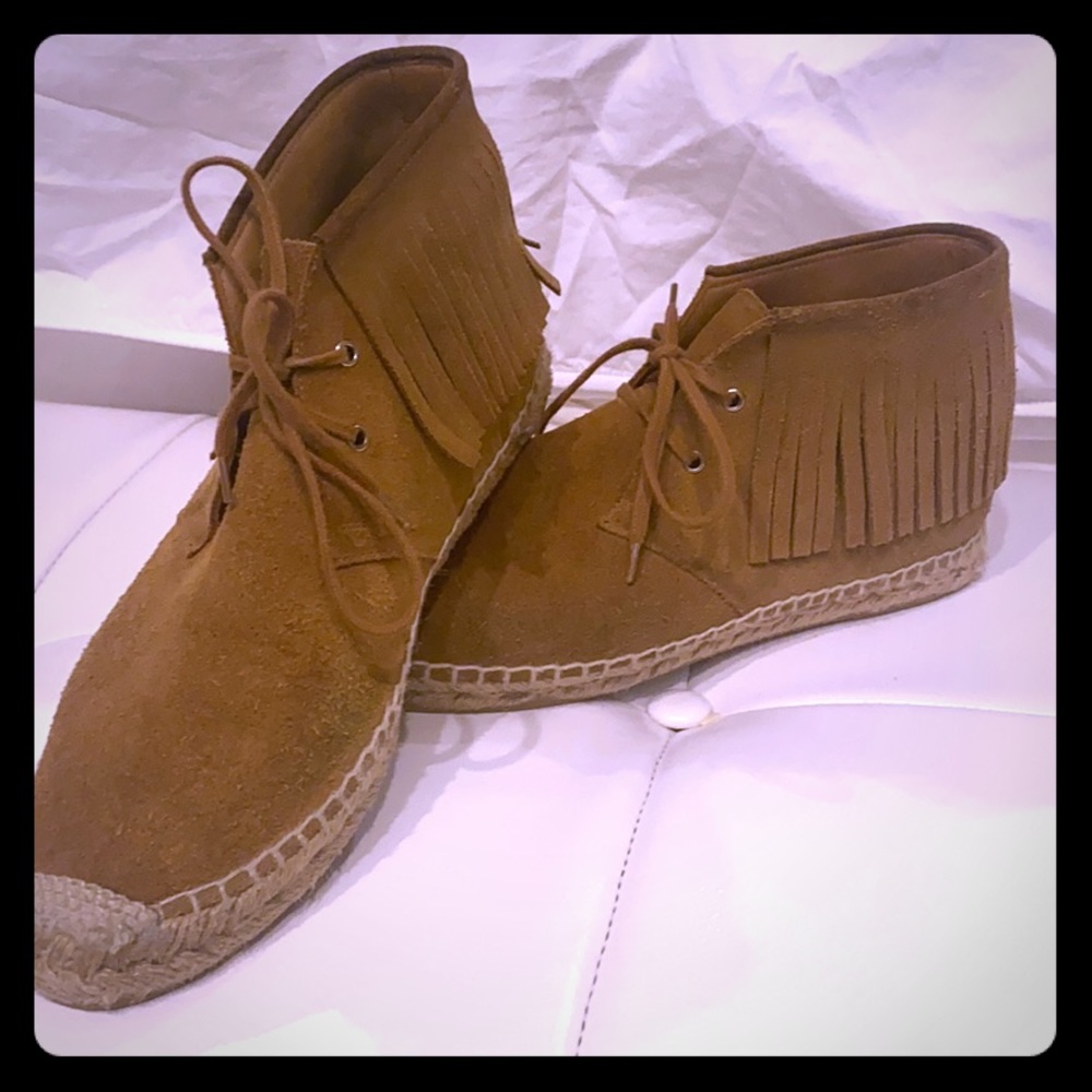 Suede fringe espadrille bootie